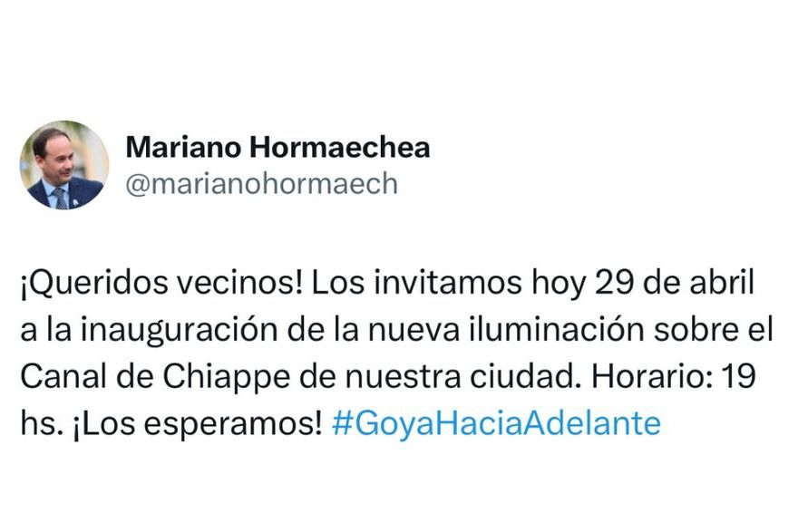 EL INTENDENTE PARTICIPARA DE LA INAUGURACIÓN NUEVAS LUMINARIAS CANAL DE CHIAPPE