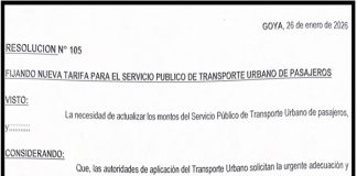 RESOLUCIÓN N° 105: FIJANDO NUEVA TARIFA PARA EL SERVICIO PÚBLICO DE TRANSPORTE URBANO DE PASAJEROS