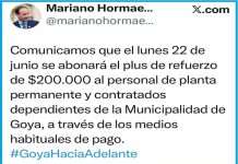 INTENDENTE HORMAECHEA ANUNCIÓ EL PAGO DEL PLUS DE REFUERZO PARA LUNES 22 DE JUNIO