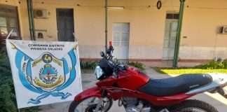 SALADAS : POLICIA DE CORRIENTES RECUPERA UNA MOTOCICLETA QUE FUERA ROBADA EN LA PROVICNIA DE MENDOZA