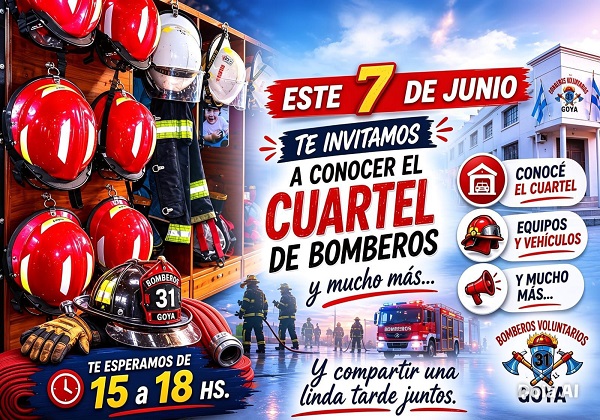 flayer paseo por destacamento de bomberos de goya 7 de junio